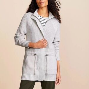Lou & Grey Cotton Zip Up Cardigan in Light Gray Size XS Petite
